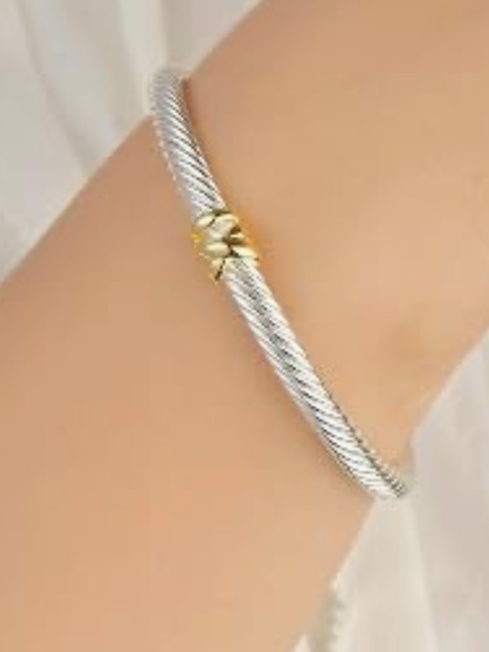 Two-Tone Silver and Gold Cable Twist Bracelet